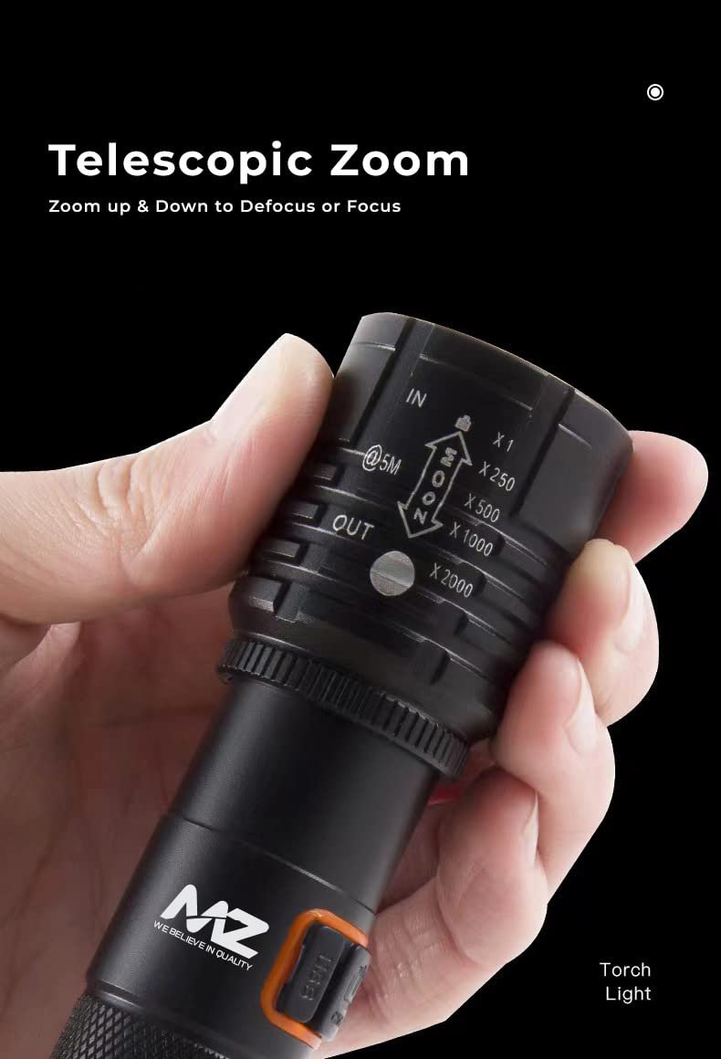 MZ 035C (ZOOMABLE LED METAL )5 Modes Flashlight, Super Bright Cree with COB Torch (Black, 13.5 cm, Rechargeable) - Image 2