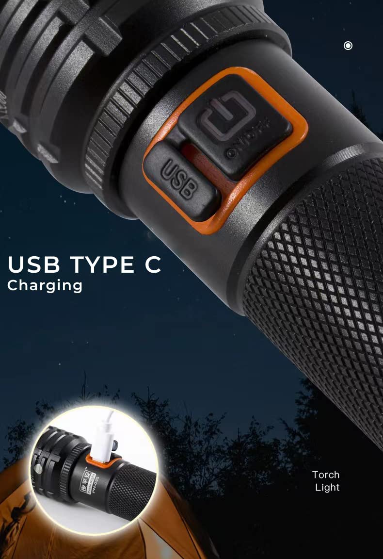 MZ 035C (ZOOMABLE LED METAL )5 Modes Flashlight, Super Bright Cree with COB Torch (Black, 13.5 cm, Rechargeable) - Image 4