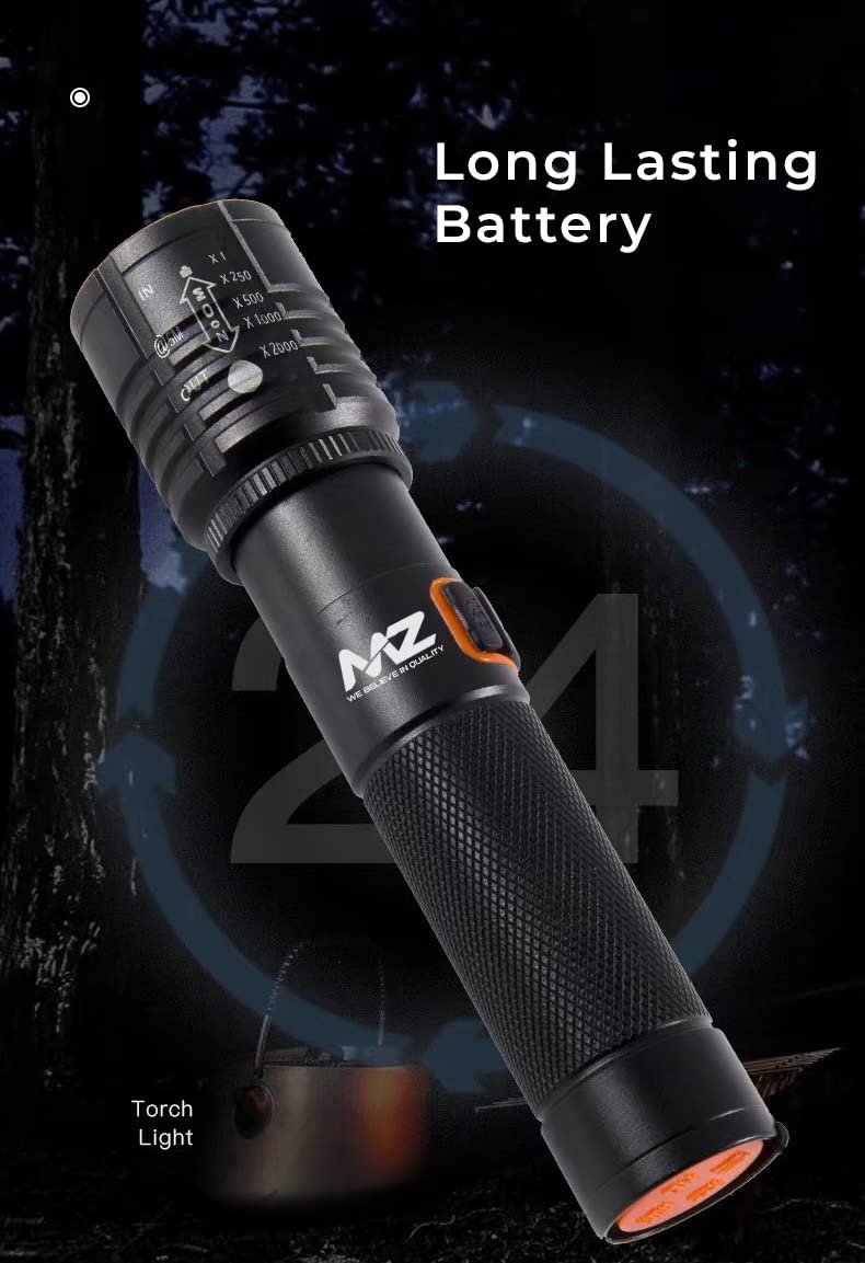 MZ 035C (ZOOMABLE LED METAL )5 Modes Flashlight, Super Bright Cree with COB Torch (Black, 13.5 cm, Rechargeable) - Image 3