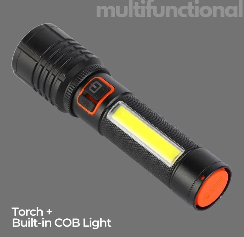 MZ 035C (ZOOMABLE LED METAL )5 Modes Flashlight, Super Bright Cree with COB Torch (Black, 13.5 cm, Rechargeable) - Image 6