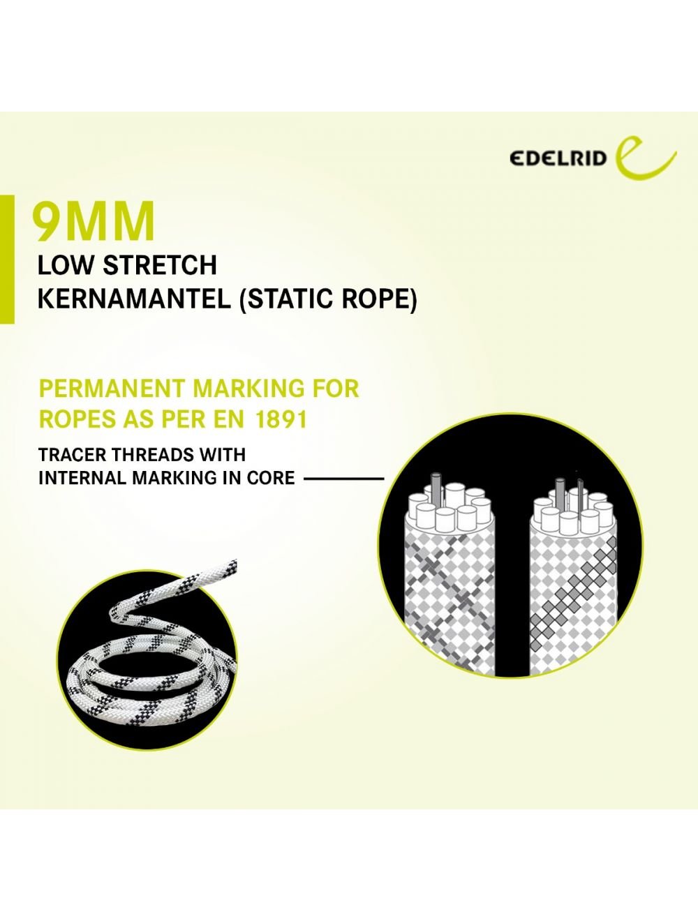 edelrid PERFORMANCE STATIC 9.0MM 100MTR (Static Ropes Static rope with high abrasion resistance and low elongation) - Image 3