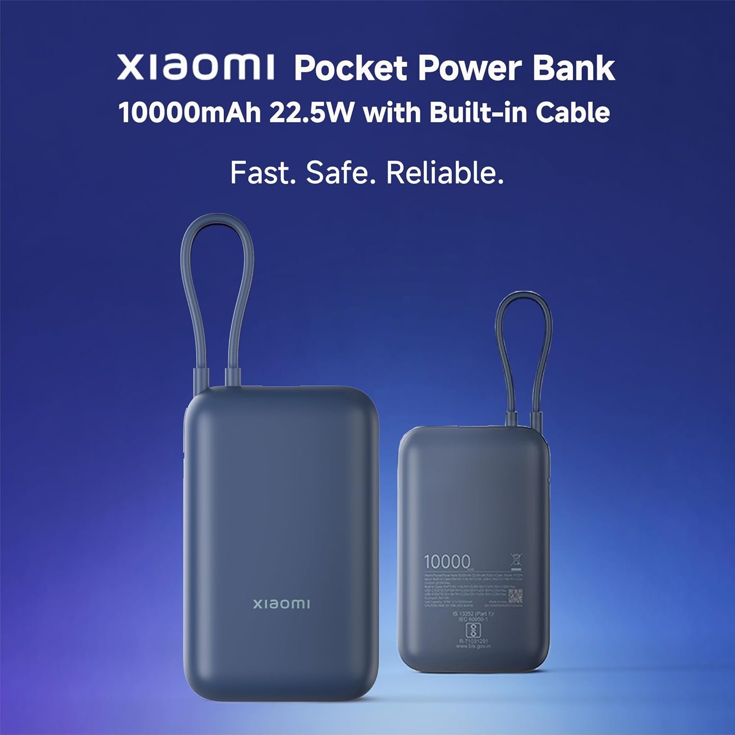 Xiaomi Pocket Power Bank 10000mAh 22.5W with Built-in Cable | Super Fast Charging PD |Smart 12 Layer Protection|Triple Output Ports|Supports Android,Apple, Tablets, Earbuds,Watch(MI Powerbank),Blue - Image 9