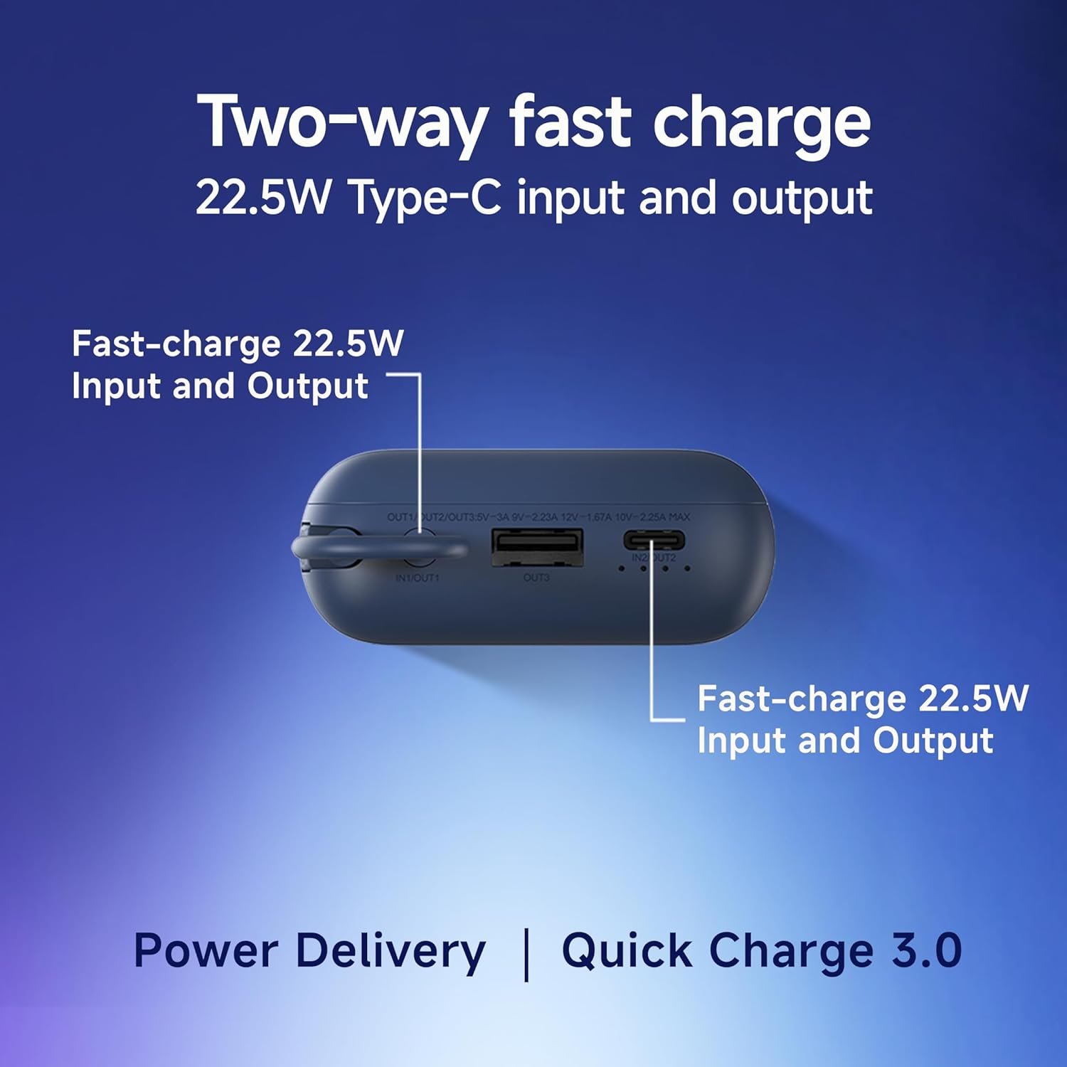 Xiaomi Pocket Power Bank 10000mAh 22.5W with Built-in Cable | Super Fast Charging PD |Smart 12 Layer Protection|Triple Output Ports|Supports Android,Apple, Tablets, Earbuds,Watch(MI Powerbank),Blue - Image 6