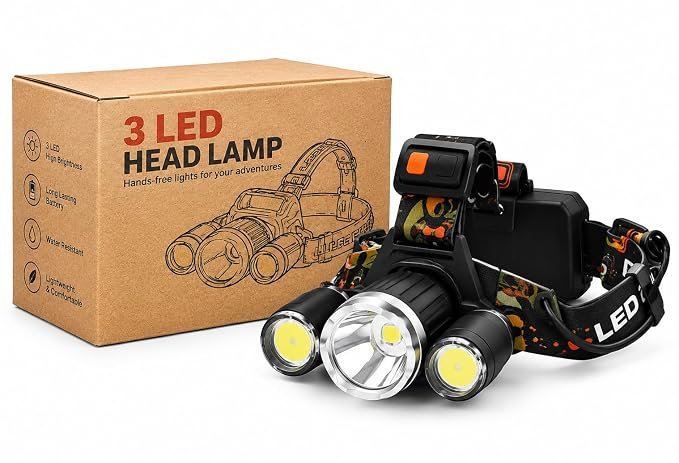 3 LED Headlamp Rechargeable, Ultra Bright Headlight with Red Light, 4 Modes, USB Rechargeable